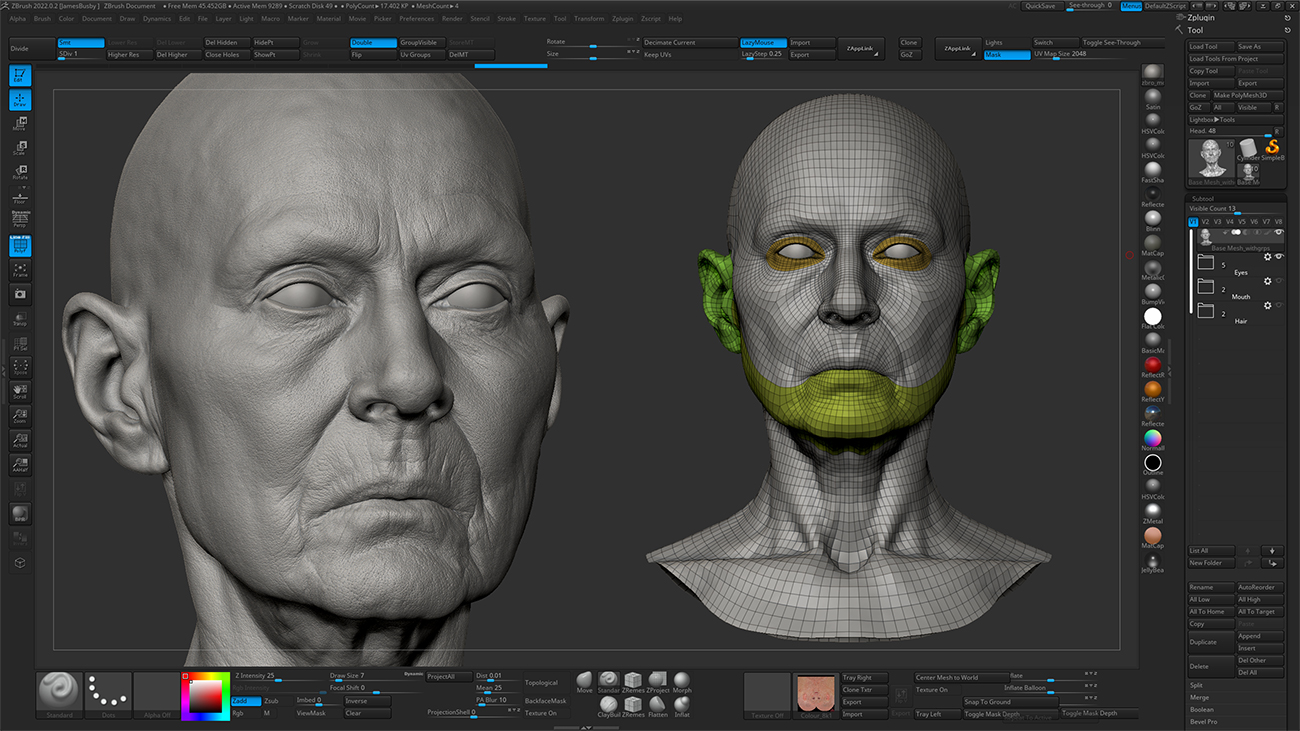 Realistic head sculpt in Zbrush